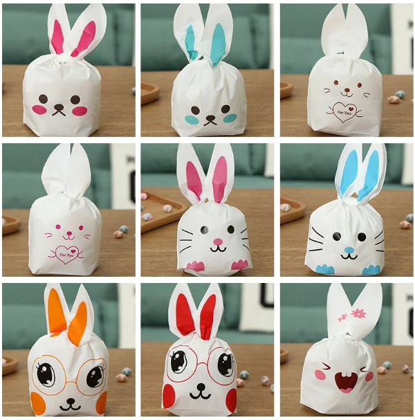 
50pcs Bunny Cookies Candy Biscuit Packaging Birthday Wedding Favors Candy Gift Bags Easter Party Decoration Bunny Bag 