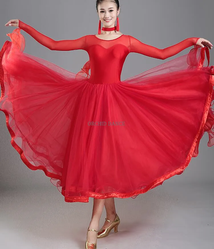 Professional High Quality Cheap Women Girls Red Ballroom Dance Dress
