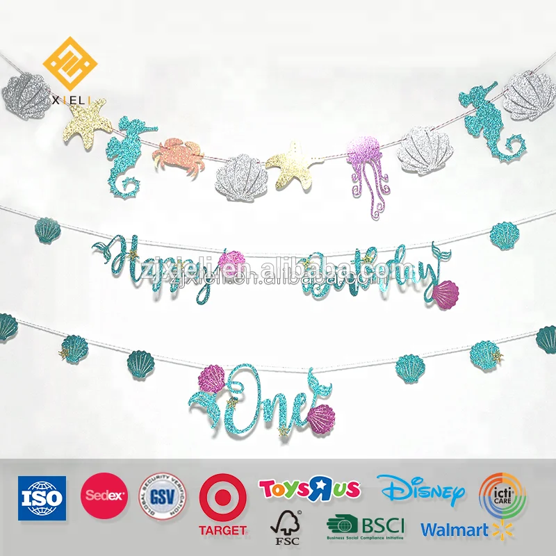 Happy Birthday Banner Mermaid Magical Sparkle 3d Shadow Happy Birthday Banner Photo Shoot Prop Party Decor Mermaid Theme