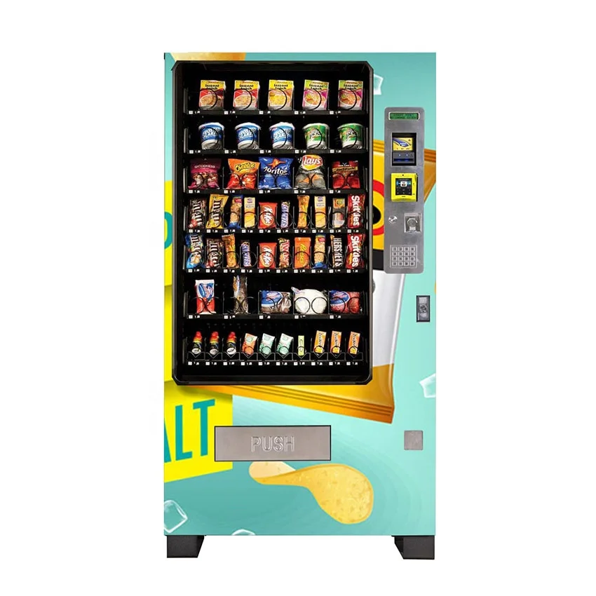 Electronic vending machine with spiral dispensing for combo snack drinks