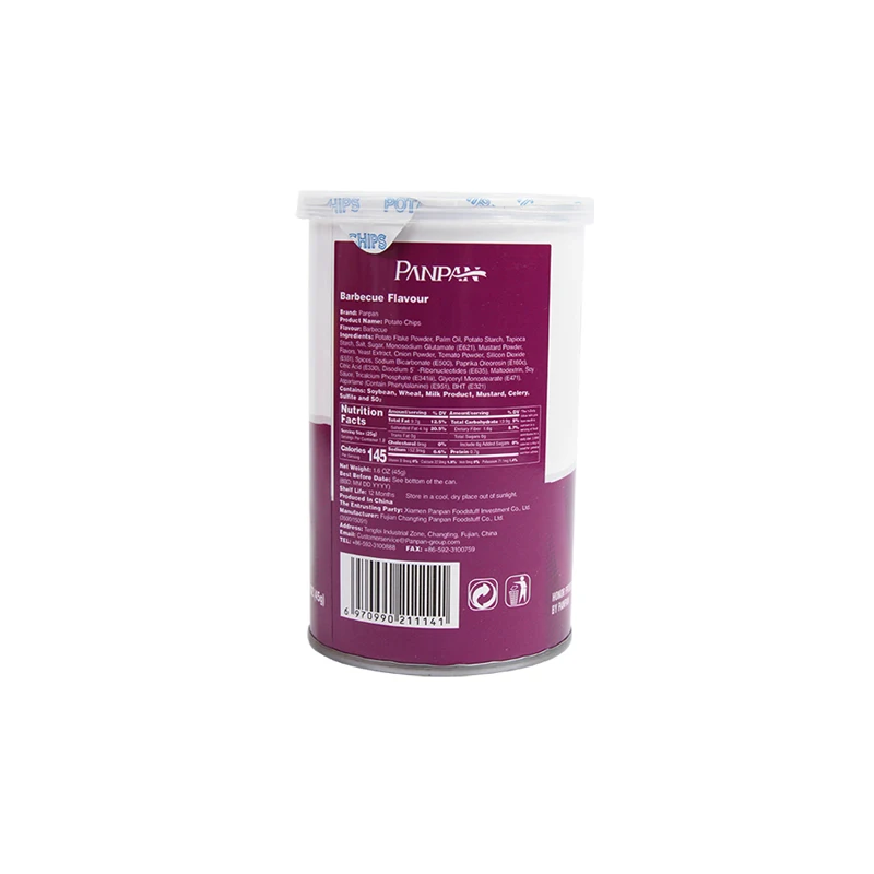 Vegetable chips manufacturer production fried canned halal snack potato chips 45g BBQ flavor yummy foods