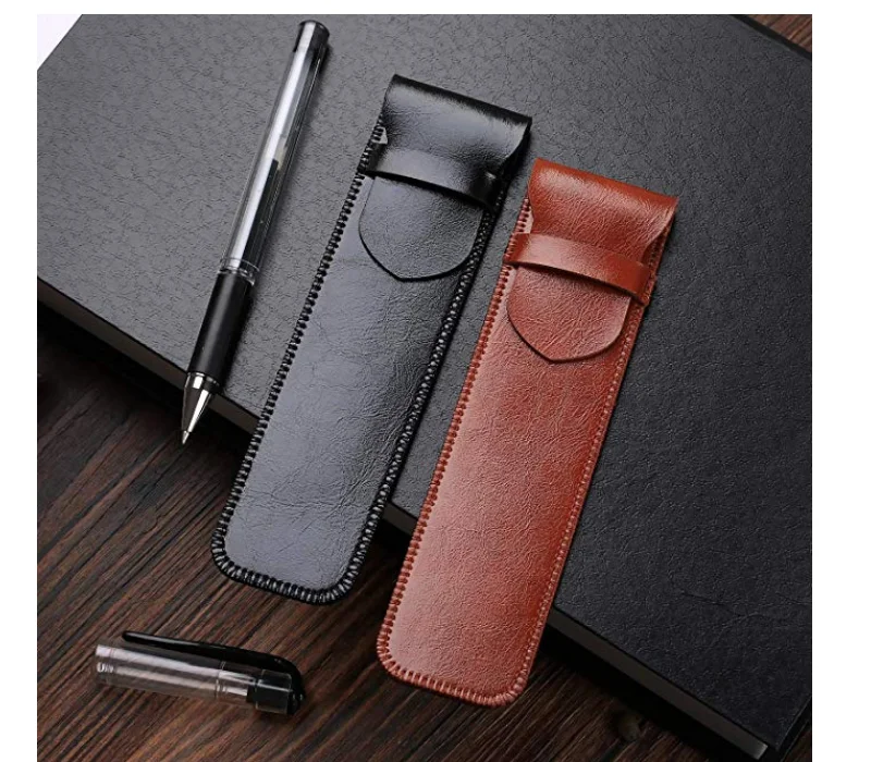 Pen Holder Leather Single Pen Case Pencil Pouch for Fountain Pen - black, brown
