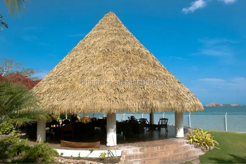 Экологичная искусственная пластиковая тики хижина для ресторана, синтетическая соломенная крыша
