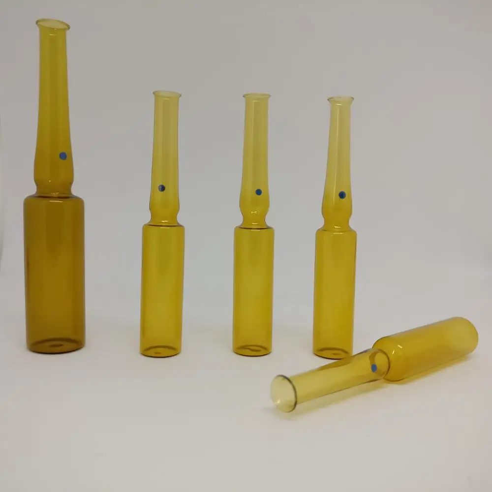 Indian standard, YBB and GMP and ISO standard USP type1 OPC with blue point type C amber glass ampoule