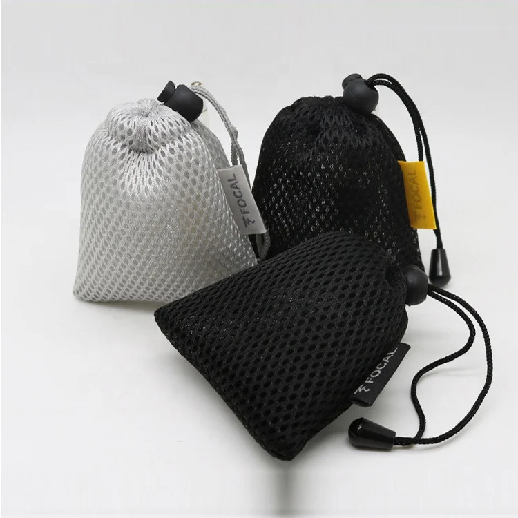 Custom Drawstring Mesh Pouch Black Small Nylon Mesh Drawstring Bag for Earphone Power Bank Bags