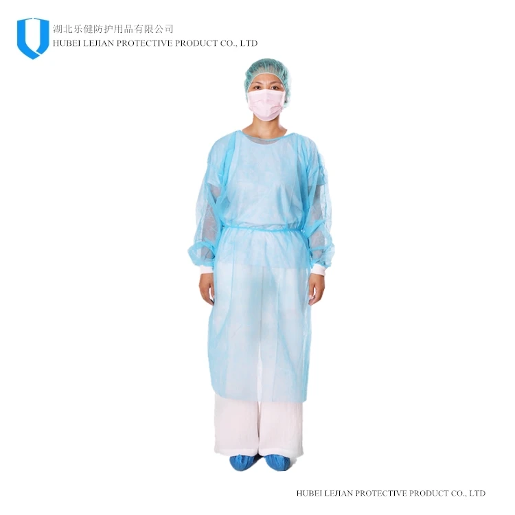 Blue Disposable Non-woven/PP/SMS  Isolation Gown With Elastic Cuffs