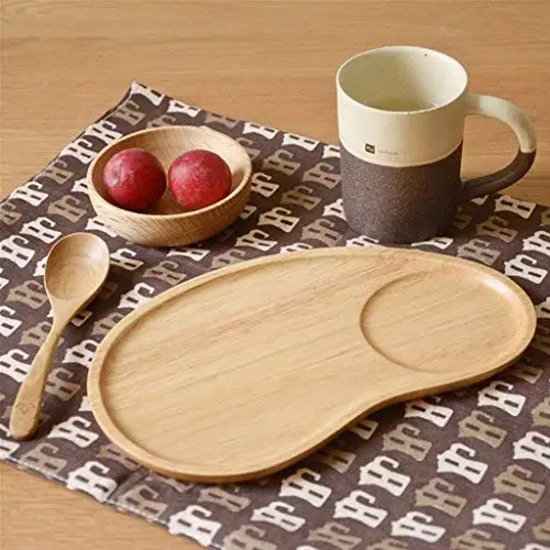 Set 2 Fancy Platter Small Serving Tray Kid Plate Cheese, Salad, Dessert Divided Breakfast Bamboo Serve Dish