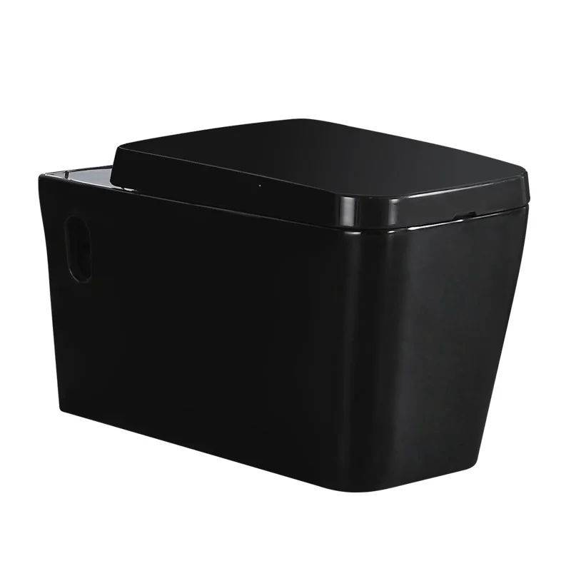 
bathroom square wall mounted wc in black color with concealed tank 