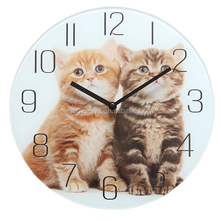 glass wall cat clock funny wall clock for home decoration