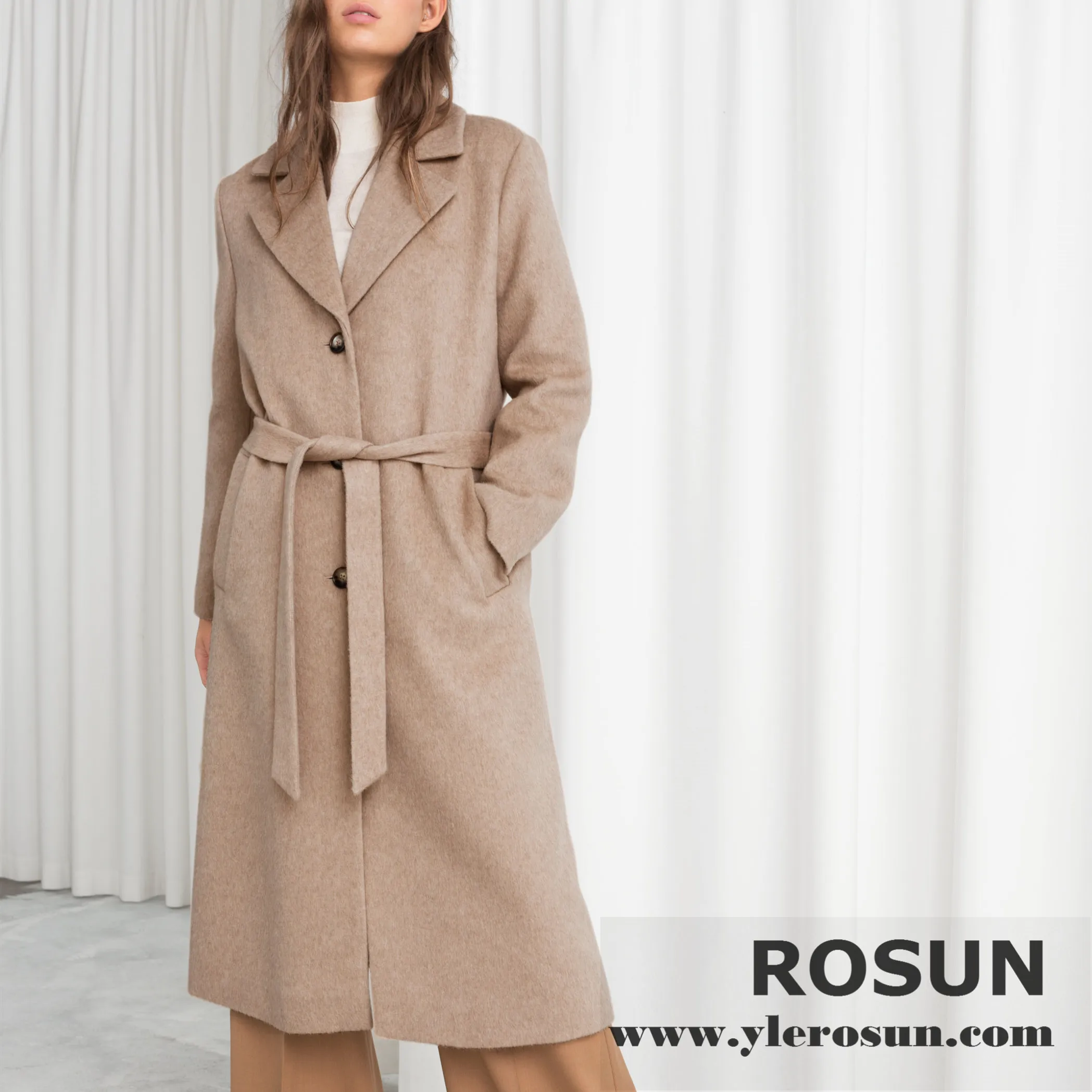 Women Winter  Alpaca And wool Blend Fully lined  Stand-Collar  Coat In A Relaxed Fit with Belted Waist