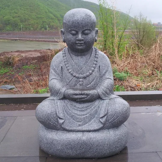 China cute baby sculpture stone granite playing little monk statue for garden or outdoor