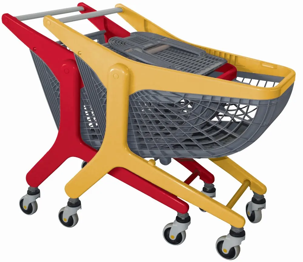 80L high quality supermarket whole plastic shopping trolley cart with metal frame