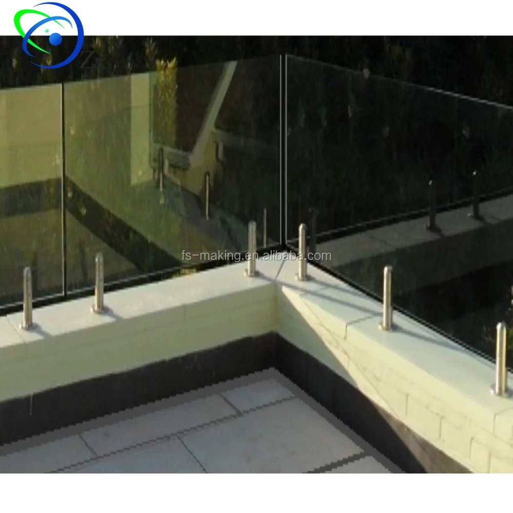 Curved frameless glass balcony balustrade with stainless steel inox spigot plinth /railing/Baluster/guardrail /fencing