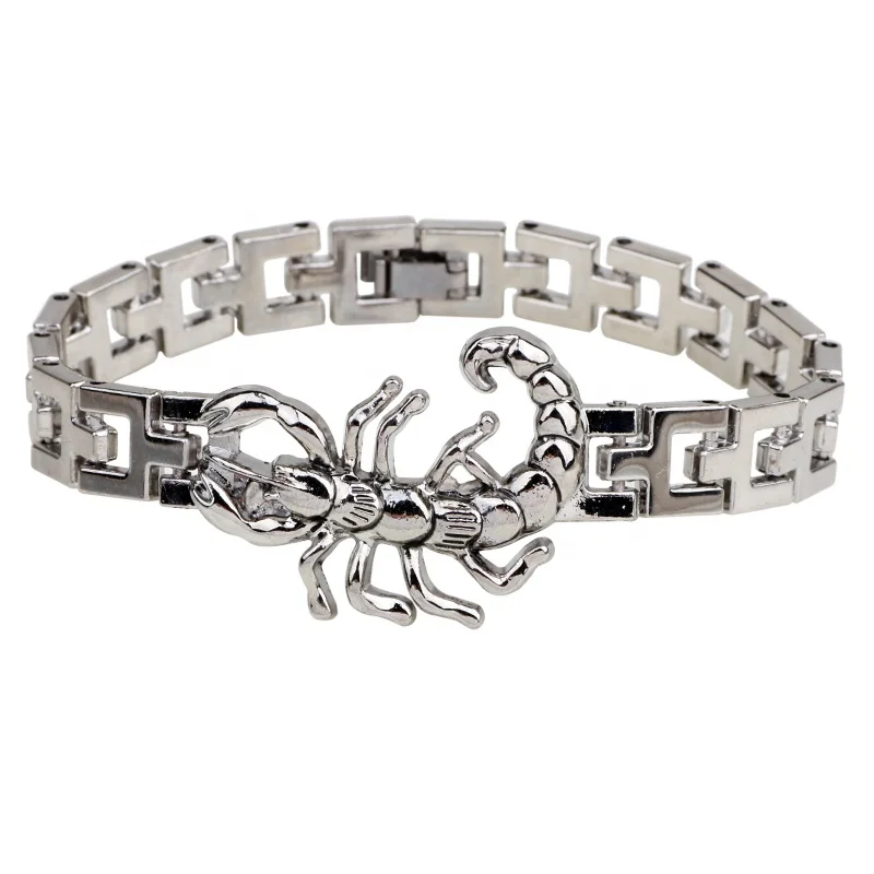 Fashion Men Titanium Chain Link Scorpion Bracelet,metal alloy scorpion charm fashion chain bracelet