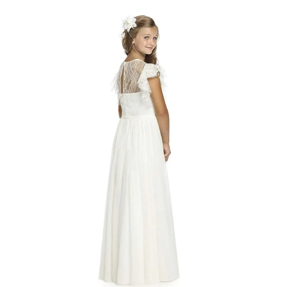 New design fashion manufacture white ivory sleeveless long-length party wedding royal lace flower girl kids dress