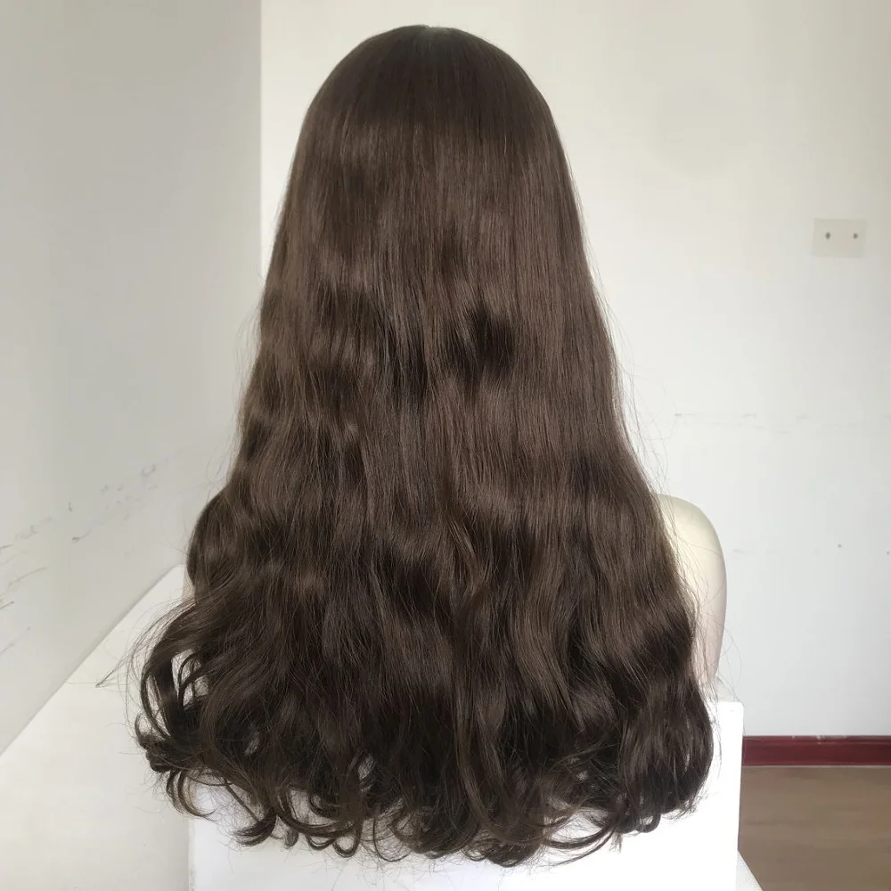 LBW Fast Shipping Best Quality 100% Human Hair Silk Base Natural Wave Dark Brown Jewish Kosher Swiss Lace Front Wig