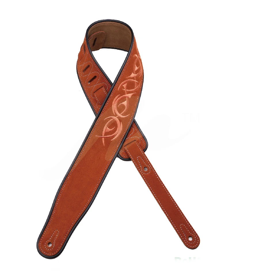 High quality hot sell classic electric Guitar / acoustic Guitar/Bass Leather Straps with Embroidery-Brown guitar strap