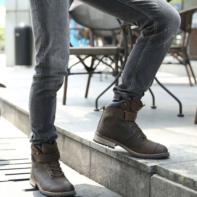 ARCX Motorcycle Ankle Boots Moto Vintage Waterproof Warm Botas Motocross Genuine Leather Outdoors Men Leisure Shoes