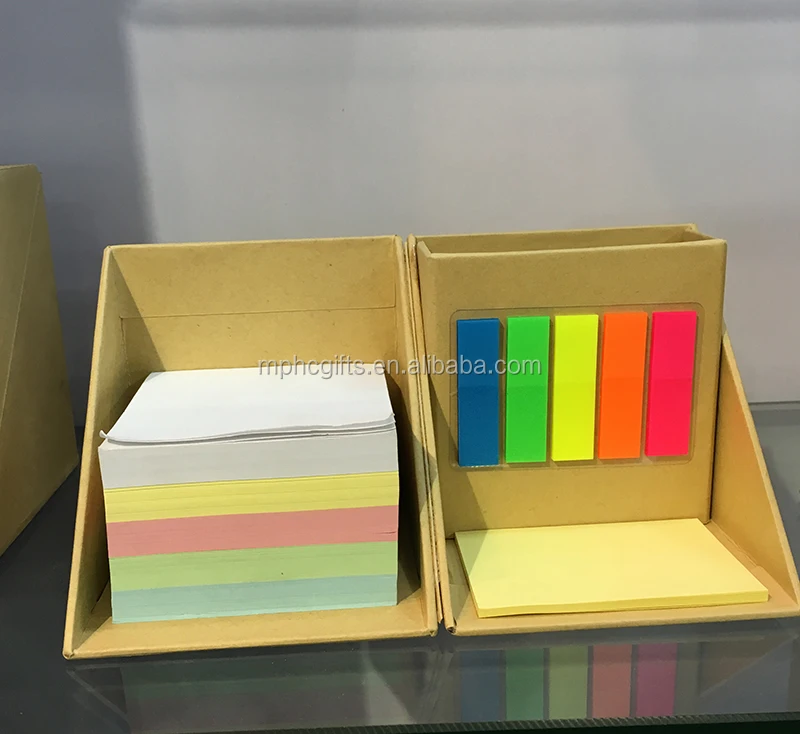 
Foldable Square Kraft Paper Pen Holder Memo Pad with sticky notes 