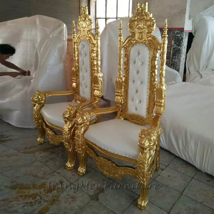 Wholesale royal wood carved wedding antique king lion throne chair
