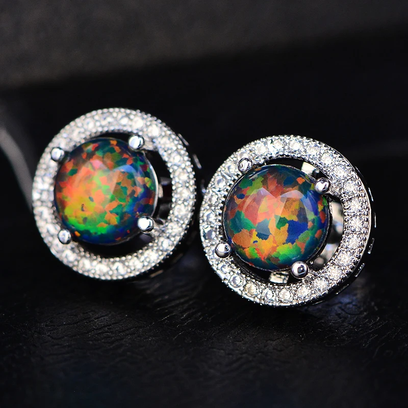 Australian Opal Jewelry S925/Brass Stud Earrings Round Cut Multi Color