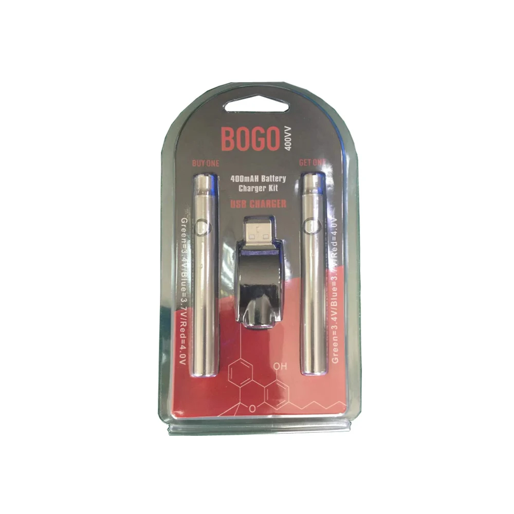 Low price  bogo DOUBLE Kit preheat 400mah voltage adjustable 510 vape pen starter kits