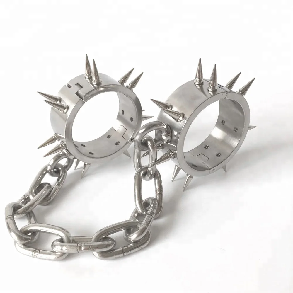 Spiked neck bondage collar handcuffs stainless steel metal restraints sex products slave bdsm adult games hand cuffs fetish toys