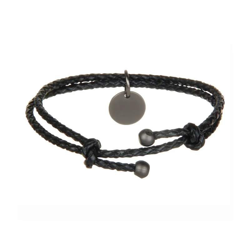 Fabulous Classic Double Strands Chinese Knot Genuine Leather Stainless Steel Disc Bracelet Blank