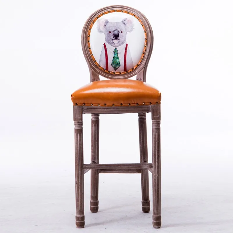 
8017 Antique Style Solid Wood Round Back High Legs Chair Aries Modern BarStool With Nail Head Trim Dining Room Furniture 