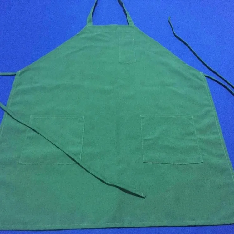 Wholesale 100% MJS spun polyester bib apron with 3 pockets hunter green restaurant cooking aprons