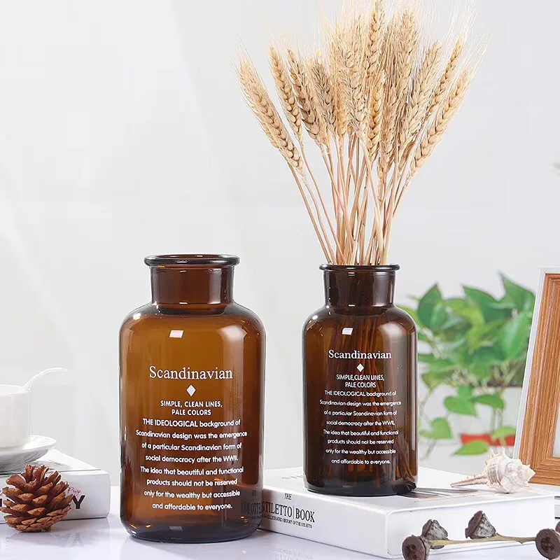 
Amber Reagent Glass Cylinder Glas Vase Flower For Fancy Home Decoration 