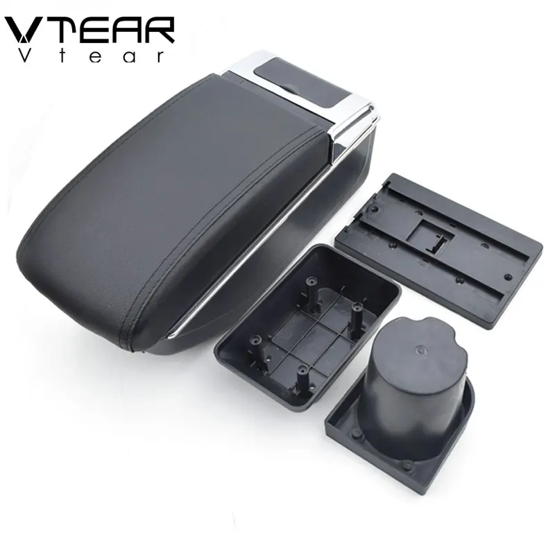 Vtear For VW UP armrest USB Charging heighten Double layer storage box central Store content arm rest car accessories 2009-2018