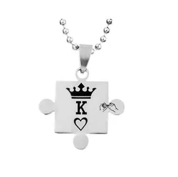 Wholesale Custom Logo Blank Dogtag Puzzle King Queen Necklace Jigsaw Poker Stainless Steel Pendant Lovers Necklace