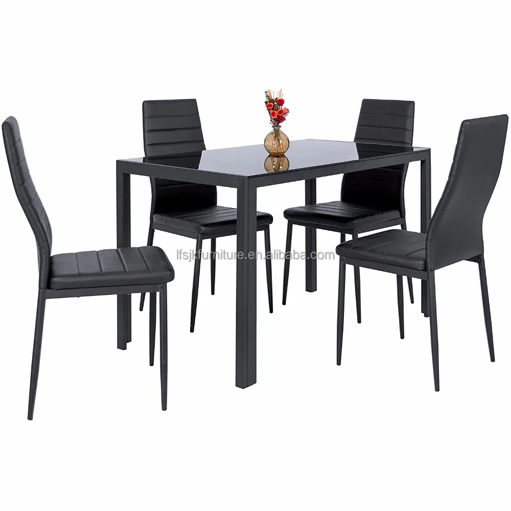 
Kitchen Dining Table Set Glass Top And 4 Leather Chairs 