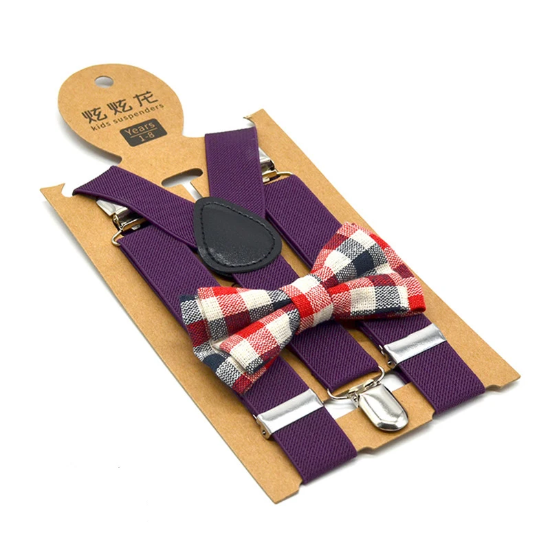 Red suspenders bow tie set for kids 65cm length adjustment  high elasticity suspenders school children suggest 80-150cm