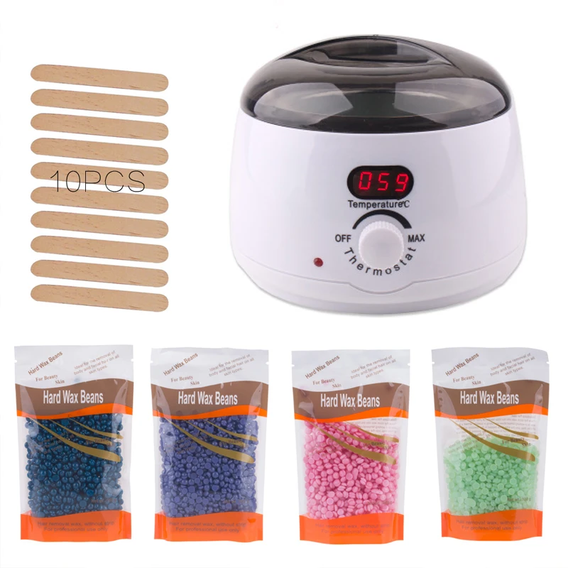 
Wax Kit Include 400G Hard Beans 10pcs Wood Sticks hard wax warmer heater set Hair Removal with LCD Screen 