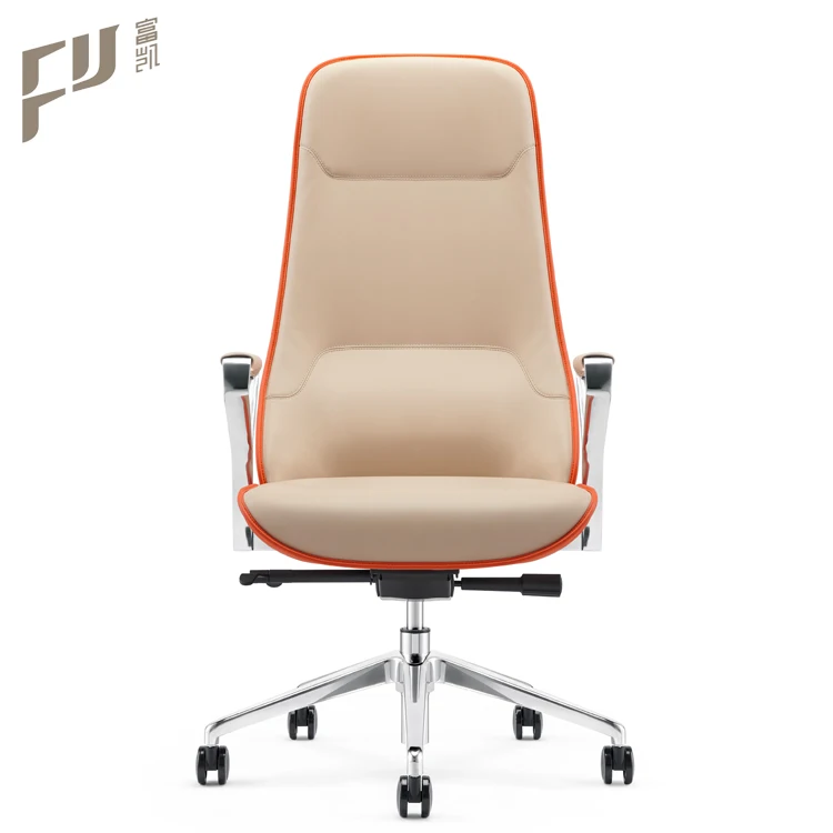 Luxury pu orange leather high back reclining adjustable swivel executive office chair with armrest