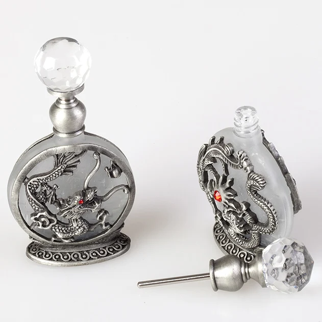 8ml Metal Dragon Phoenix Perfume Bottle Empty Glass Essential 0il Refillable Bottles Ornament Home Decoration Gift#59654#59659