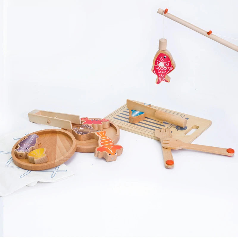 christmas Best sale wooden toy kitchen cutting fish set,Modern wooden kitchen for children