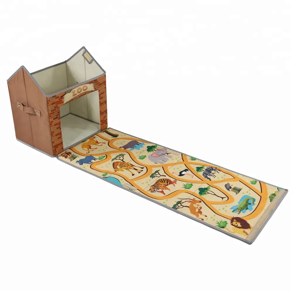 Cartoon House Storage Box With Roll Out Play Mat