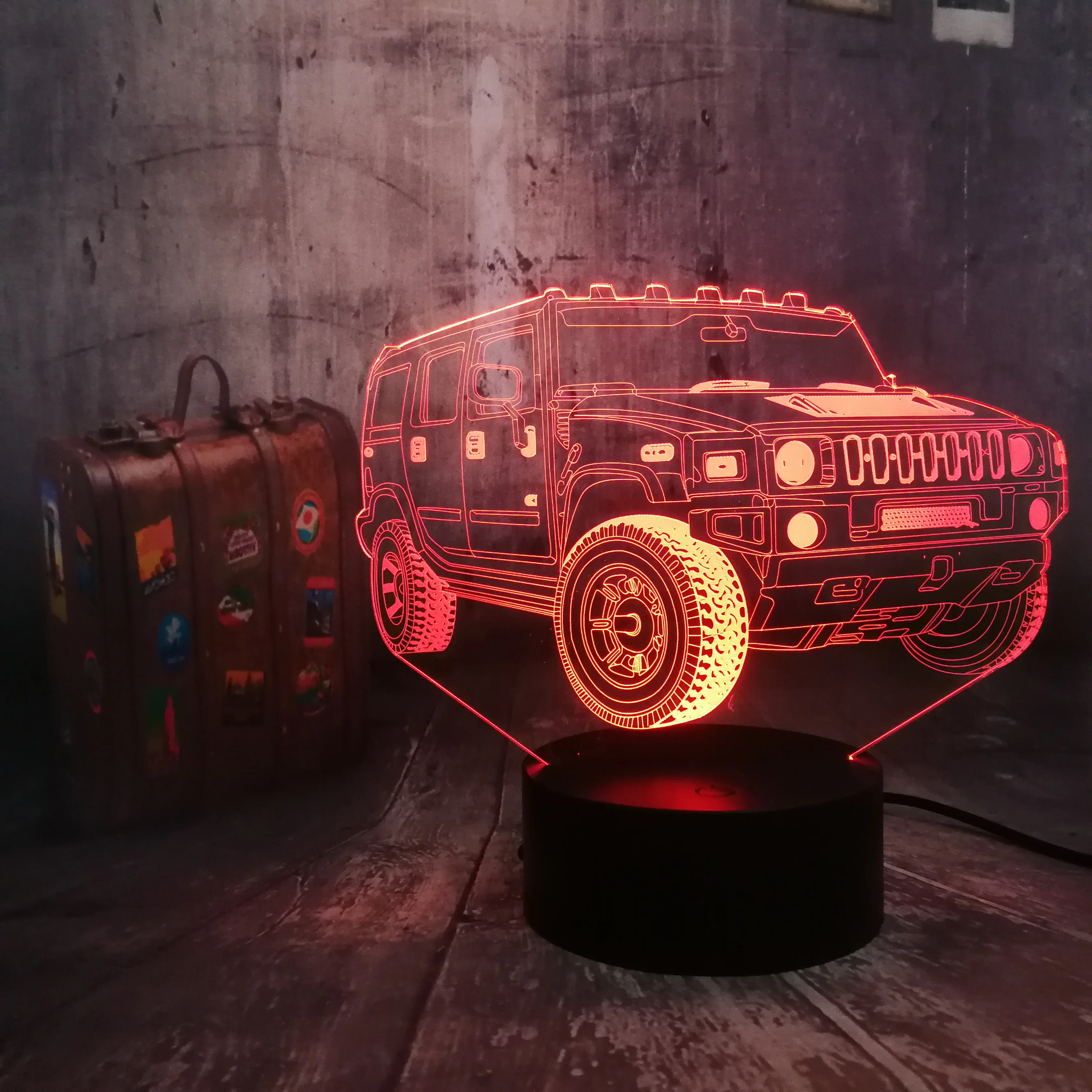 Remote Control  Jeep Car 7 Color Dimming Gradient RGB 3D LED Night Light Boys Bedside Sleeping Male Friend Birthday Xmas Gifts