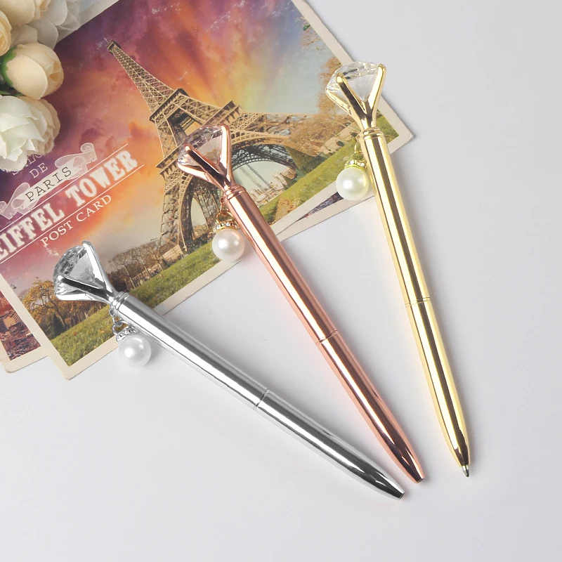 
New fashion design wedding gift pearl pen custom logo gold diamond pen with pearl ball pen 