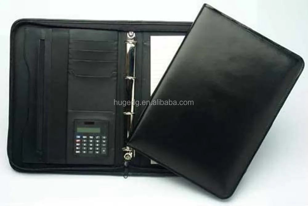 Customize different designs A4 A5 leather zipper portfolio with notepad