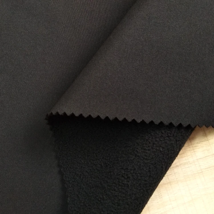 Make to order stretch fabric bonded fleece with TPU membrane 3 layers breathable waterproof 320gsm solid dyed fabric for garment