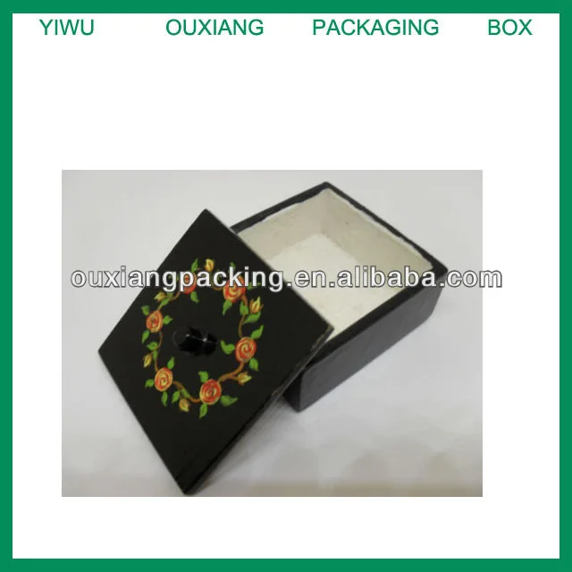 Hand-painted wooden trinket box.Black with a ring of flowers on lid.Pretty gift