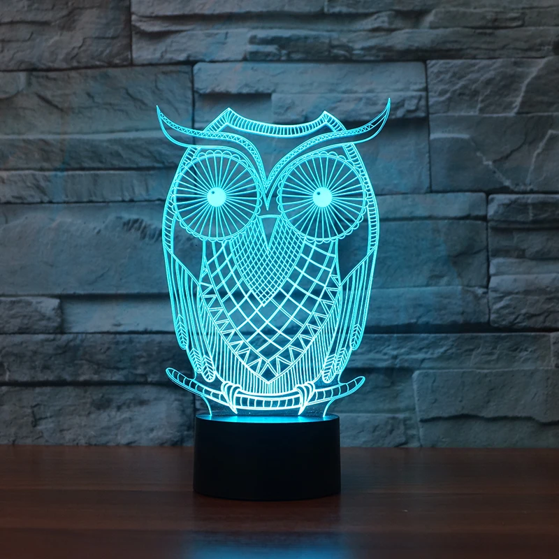 3d effect owl illusion home deco lamp with 7 color led night light for kid's gift FS-3389