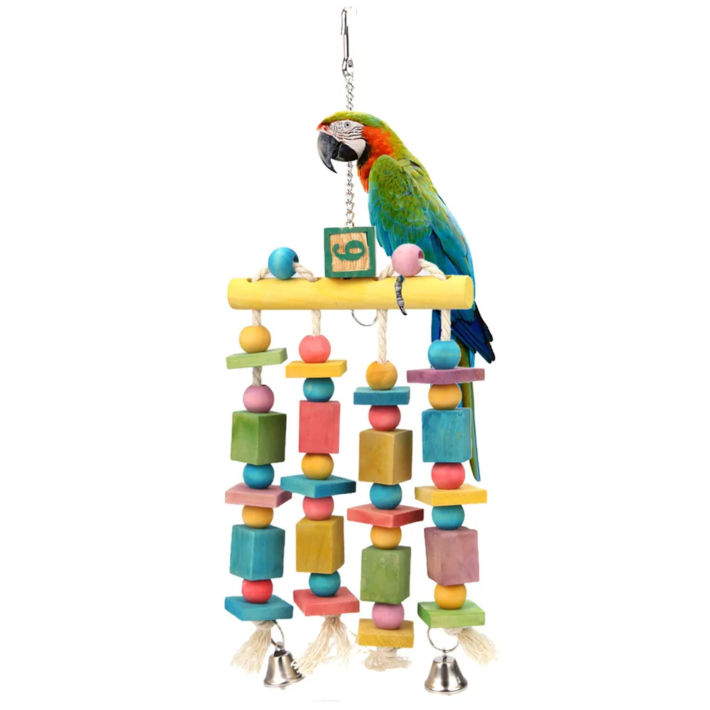 Colorful Wood Bird Hang Swing Toy for Large Parrot