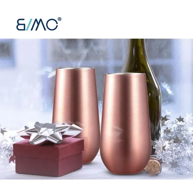 Stemless Double insulated Wine Tumbler Champagne Flutes, 6 OZ Reusable Cocktail Cups Unbreakable Champagne Toasting Glasses