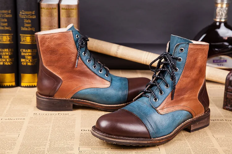 NA059 Men Motorcycle Boots New Model Vintage Boot Winter Fur 2023 New Cow Split Leather Waterproof Buckle Male Boots Men Shoes