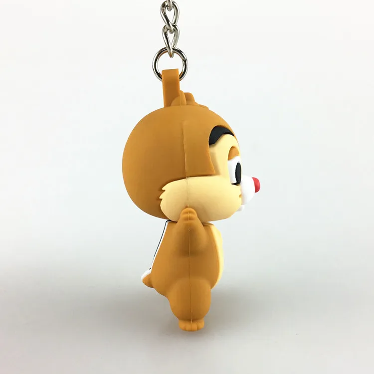 Soft PVC Lovely keychain for kids carton squirrel shape rubber 3D key holder